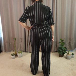 Monki striped belted utility jumpsuit
